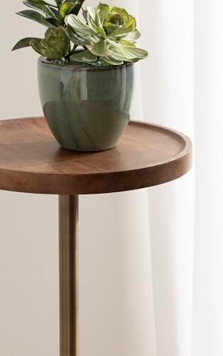 Kate and Laurel Shorrock Round Mango Wood Side Table, 12 x 12 x 24, Walnut Brown, Brass, and Green Marble, Modern Pedestal End Table with Marble Base for Bedroom Nightstand or Living Room Plant Stand - Image 5