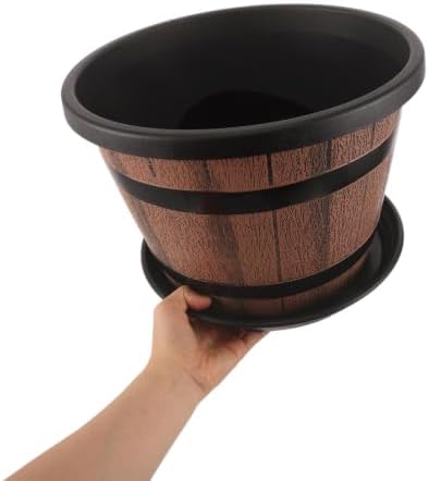 Hemoton Plastic Barrel Flower Pot with Saucer, No Drainage Holes Planter - Image 4