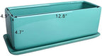 Vencer 12 Inch Rectangular Modern Minimalist Ceramic Succulent Planter Pot - Window Box with Saucer,Office Desktop Potted Stand,Turquoise,VF-0135T - Image 2