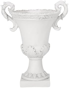Merax 19.25'' Tall Elegant Roman Style Lightweight Concrete Planter with Botanical Accents, Square Indoor Outdoor Flower Pot with Drainage Hole & Stopper, White - Image 4