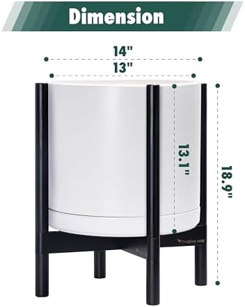 D'vine Dev Ceramic Pot with Ebony Wood Stand, White, 14 in, 55-B-S-1 - Image 3