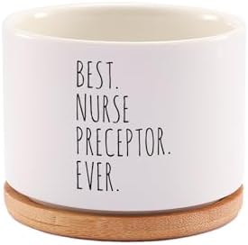 Best Nurse Preceptor Ever Nurse Gifts Ceramic Succulent Plant Pot with Bamboo Tray Round Nursing Student Assistant Nurse Home Office Decor Plant Lover 3.5 Inch White (No Plants) (Pack of 3) - Image 2
