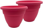 The HC Companies 14 Inch Caribbean Planter Pots with Drainage & Plug, Rolled Rim Plastic Planters for Indoor & Outdoor Plants, 2-Pack Decorative Flower Pots for Garden, Office & Home Decor, Pink Rose by TheHCCompanies