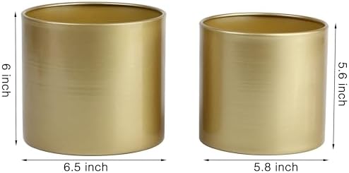 Vixdonos Metal Flower Pots Garden Planters Indoor Round Succulent Containers, Pack 2 Cactus Plant Pots with Drainage Hole (5.9inch+6.7inch, Gold) - Image 2