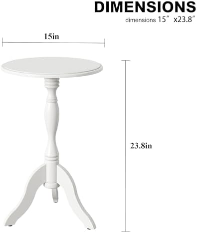 HLR Round Small End Table Set of 2, Wooden Pedestal Side Tables, Pure White - Image 3