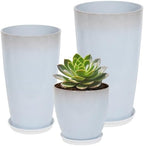 Neoaider Set of 3 Tall Planter, 24/21/12in Large Plastic Planter, WhiteJade by Neoaider