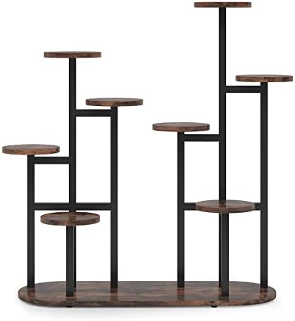 LITTLE TREE Multi-Tiered 11 Potted Plant Stand Indoor Tall Plant Shelf Flower Stands Plant Rack for Garden Balcony Living Room, Rustic Brown - Image 2