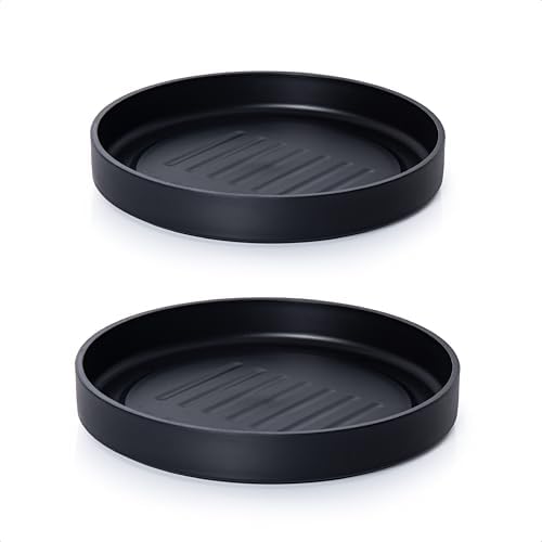 Phoenix Vine 10 Inch Plastic Plant Saucer Water Drip Tray, Heavy Sturdy Round Plant Drainage Tray for Indoors Outdoor, Set of 2, Matte Black, 21-TY-10B-2 by Phoenix+Vine