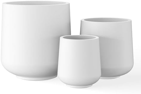 Kante Set of 3 White Concrete Curved Planters 16.5" 13" 9.4" Dia by Unknown