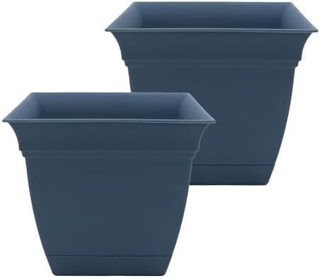 The HC Companies Eclipse Square Planter Pot, 12 Inch, Slate Blue, 2-Pack by TheHCCompanies