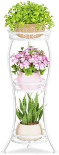 KMOTASUO Metal Plant Stand Tall for Indoor Outdoor Corner, 3 Tier Modern White by KMOTASUO