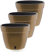 Gardenera 7.9" ASTI Self Watering Planter (Set of 3) in Gold/Black - Modern Flower Pot with Water Level Indicator for All House Plants, Flowers, Herbs, Succulents and Hanging Plants by Gardenera