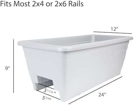 The HC Companies 24 Inch Deck Rail Box Planter Lightweight Outdoor Plastic Plant Pot for Herbs and Flowers, White - Image 2