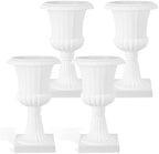 Urn Planter for Front Porch, 19.7 Inch Tall Classic Plastic Flower Pot, Decorative Large Outdoor Planter for Garden, Patio, Entryway and Wedding Decor, 2/4 Pcs Set White 2 - Image 5