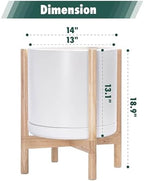 D'vine Dev Ceramic Pot with Natural Wood Stand, White, 14 in, 55-B-R-1 - Image 3