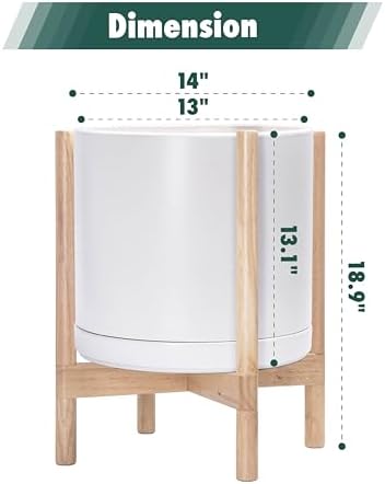 D'vine Dev Ceramic Pot with Natural Wood Stand, White, 14 in, 55-B-R-1 - Image 3