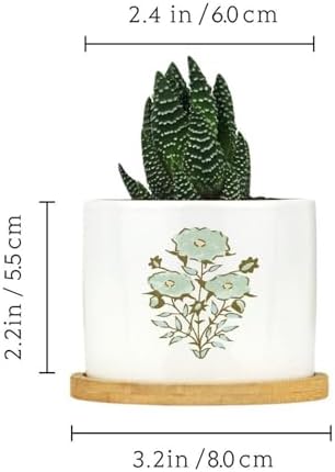 Mughal Flower Ceramic Planter Green Flower Pots for Plants with Drainage Holes and Saucers Pot for Home Desktop Office Windowsill - Image 2