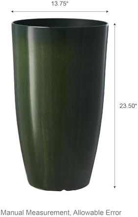 Glitzhome 23.5" H Large Tall Planter for Outdoor Plants,Set of 2 Plastic Tall Planters with Drainage Holes,Round Tapered Faux Ceramic Gradient Green Flower Tree Pots for Porch Patio Indoor Outdoor - Image 2
