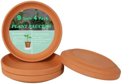 vensovo 9 Inch Terracotta Plant Saucer Pots Tray - 4 Pcs Round Planter Saucers for Indoor & Outdoor Plants, Large Clay Trays Perfect for 8 Inch 8.5 Inch 9 Inch Flower Pot by vensovo