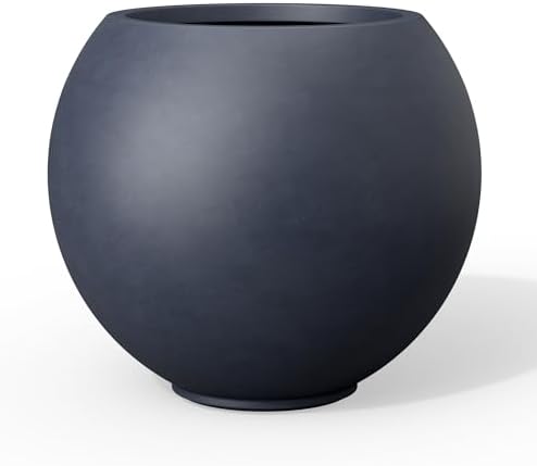 Kante Accent Round Sphere Charcoal Concrete Planter 11" Dia, Outdoor by Unknown