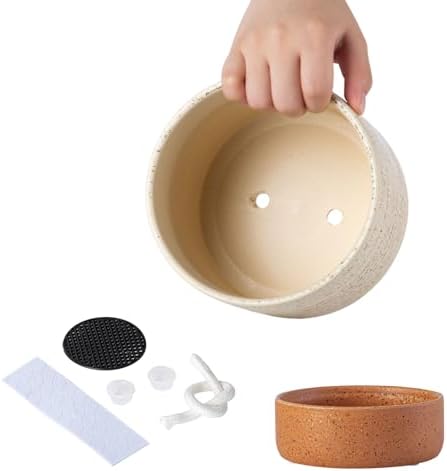 6 Inch Ceramic Self Watering Planter with Drainage Hole, Brush - Image 4