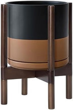 D'vine Dev Ceramic Pot with Walnut Wood Stand, Black/Tan, 10 in, 55-B-X-7 - Image 7