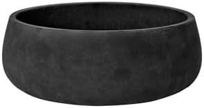 Pottery Pots Elegant Low Planter Pot Modern Heavy Fiberstone | Deorative Plant Pot Indoor Outdoor Black Washed 4.5" H x 11.5" by Pottery+Pots