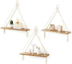 Mkono Woven Storage Basket Decorative Rope Basket and Macrame Hanging Shelves Boho Wall Decor Set of 3 by Mkono