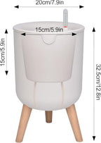 Modern self-Watering Planter with Stand Legs, White Planter Pot with Wood-Mimic Stand, Easy Lazy Care Planter, Size 13 x 8 - Image 5