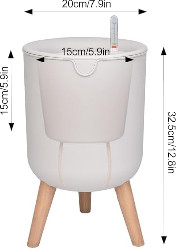 Modern self-Watering Planter with Stand Legs, White Planter Pot with Wood-Mimic Stand, Easy Lazy Care Planter, Size 13 x 8 - Image 5