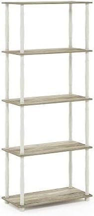 Furinno Turn-N-Tube 5-Tier Multipurpose Shelf / Display Rack / Storage Shelf / Bookshelf, Classic Tubes, Sonoma Oak/White by Furinno-FitsYourSpaceFitsYourBudget