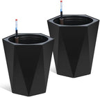 Takywep Self-Watering Tall Planters Set of 2, 22.5" & 16" Diamond Resin Flower Pots with Water Level Monitor & Wheels for Indoor & Outdoor Plants, Patio, Porch, Living Room and Home Office - Image 2