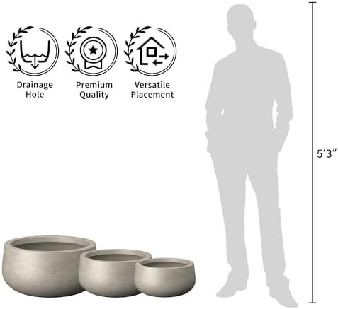 Kante Modern Home Minimalist 16" Dia Weathered Concrete Bowl Planter - Image 4
