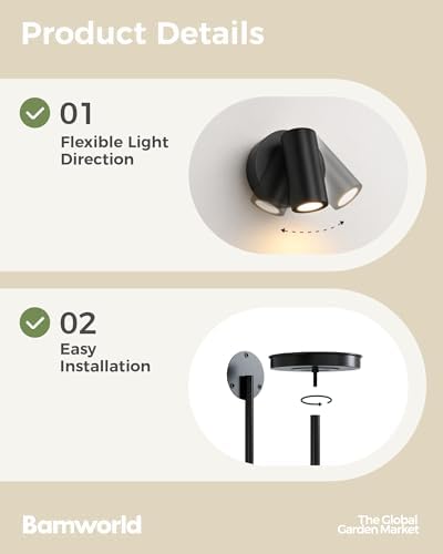 Bamworld Wall Plant Holder with Lights, Black, 3pcs - Image 6