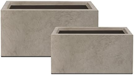 Kante 31.5" and 23.6" L Rectangular Concrete Planters (Set of 2), Outdoor Indoor Modern Plant Pot with Drainage Hole and Rubber Plug for Garden, Patio, Weathered Concrete Finish by Unknown