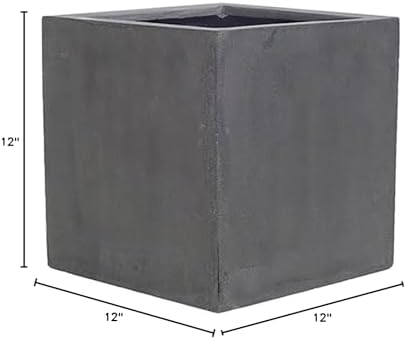 Pottery Pots Elegant Cement Gray Fiberstone Cube Planter Pot - Tree Bush Box Indoor Outdoor 12"x12"x12" - Image 5