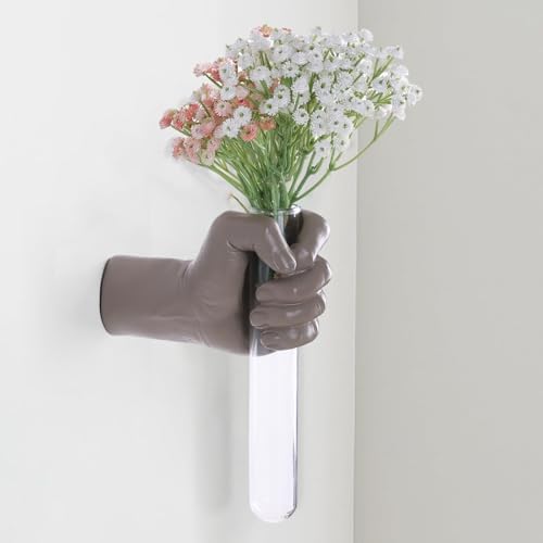 Wall Sculptures, Hand Vases Home Decor, Wall Mount Art Sculpture, Unique Wall Art Statue, Funky Flower Vase Decorations, Modern Eclectic Hanging Decor,Glass Test Tube Vase (Beige) by XYQXYQ