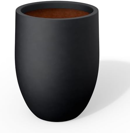 Kante Small Round Curved Black Concrete Planter 9.1" Dia, Outdoor by Unknown