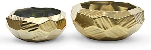 WGV Geometric Ceramic Vase, Width 9.25", Height 3.75", Matte Gold Bowl Pot, Planter for Wedding Event Office Home Decor, Art Design, 1 Piece - Image 2