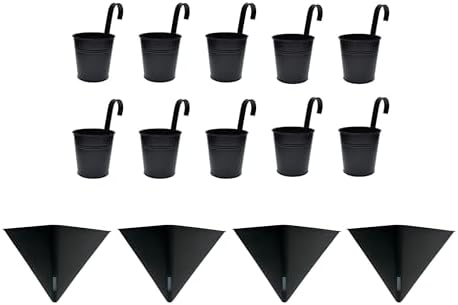 LaLaGreen Bundle- 10 Pack, 4 Inch Black Metal Pot + 4 Pack, 12 Inch Self Watering Pot Geometric Hanging Vertical Wall Mounted Flower Vase Balcony Porch Home Decor Succulent Herbs Plant Holder Garden by L%C3%A1L%C3%A1Green