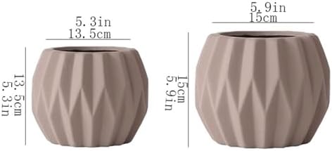 Planter Mocha Colour Terra Cotta Plant Pot Round Geometric Textures Flower with Drainage Holes Planter, for Room Balcony Garden Office (2 Sizes) Garden(Small) - Image 2