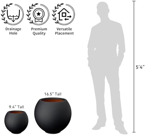 Kante Accent Round Sphere Black Concrete Planter 19.3" Dia, Outdoor - Image 7