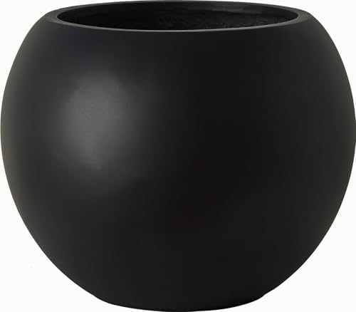 17 H x 21" Dia (15" Pot Opening) Black Round Fiberstone Tall Planter with Drainage Hole, Indoor/Outdoor Large Plant Pots, Modern Porch Planters, Indoor Tree Pots by Unknown