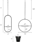 Modern Metal Hanging Planters Set of 2 - Round and Oval Geometric Plant Hangers with 5 Inch Pots - Black Wall and Ceiling Mount Flower Holders for Indoor and Covered Outdoor Décor - Image 3