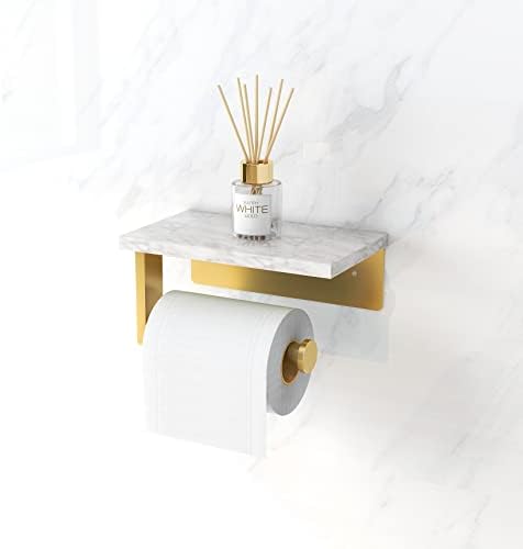 Gypie Toilet Paper Holder with Marble Shelf, Wall Mounted Gold - Image 6