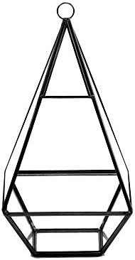WGV Hanging Geometric Planter Terrarium Width 5" Height 9.5" Clear Glass Black Frame DIY Succulent air Plant Miniature Fairy Garden Windowsill Decor Raised Tall Pyramid 1 Piece by WGVInternational-OpusGlassware