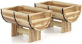 S AFSTAR 2 Pieces Acacia Wood Raised Garden Beds, Half-Barrel Planter Box with Legs, Drainage Gaps & Metal Bands, Rustic Plant Box Decorative Elevated Flower Pot for Indoor & Outdoor by Safstar