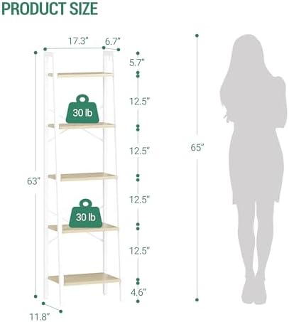 Hzuaneri Ladder Shelf, Bookshelf, Freestanding Corner Storage Shelf - Image 2