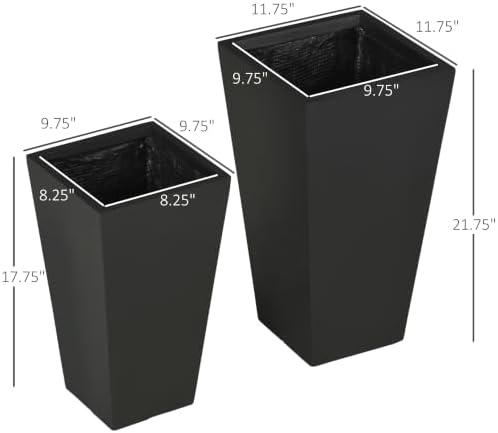Outsunny 2-Pack Outdoor Planter Set with Drainage Holes, 22in & 18in, Black - Image 3