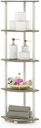 Furinno TURN-N-TUBE Corner Shelf, 5-Tier Corner Bookshelf, Open Storage Shelves, for Organization and Storage, Living Room, Home Office, Garage, Bedroom, Sonoma Oak - Image 6
